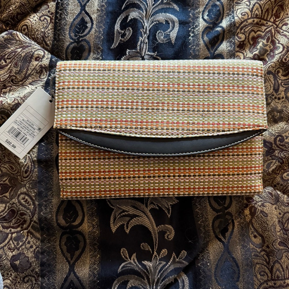 Woven Tan / Brown Multi Color Women's Clutch w/Wrist Strap